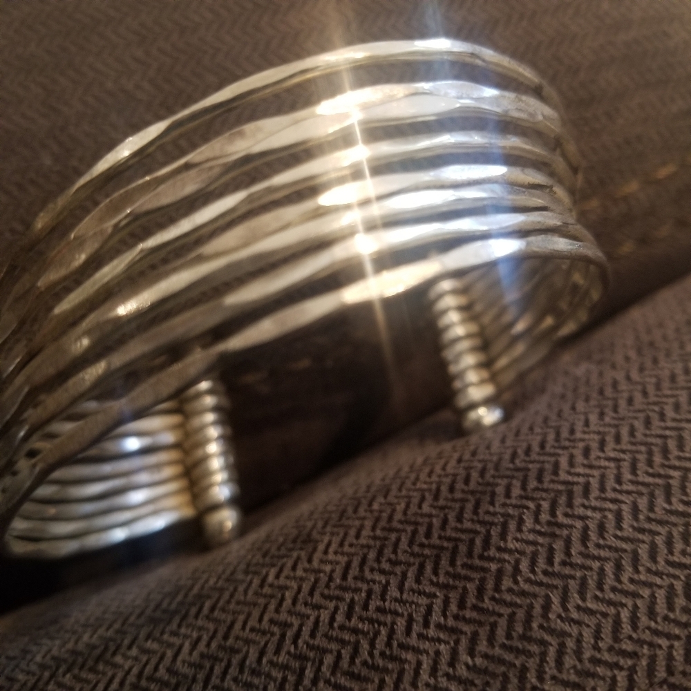 Vintage Silver-Tone Multi-Band Cuff Bracelet